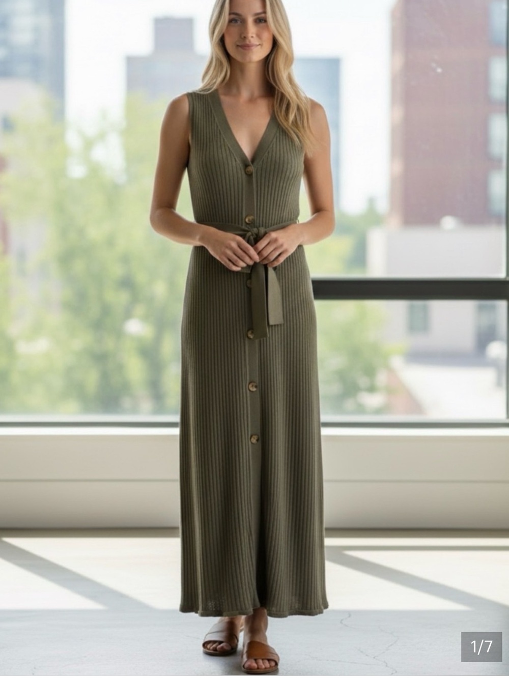 Magaschoni Cream Sleeveless Button-Front Maxi Dress